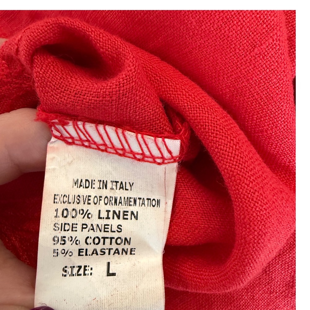 NWT Lina Tomei Red Linen Cowl Neck Shift Dress Made in Italy Size L - Picture 5 of 5